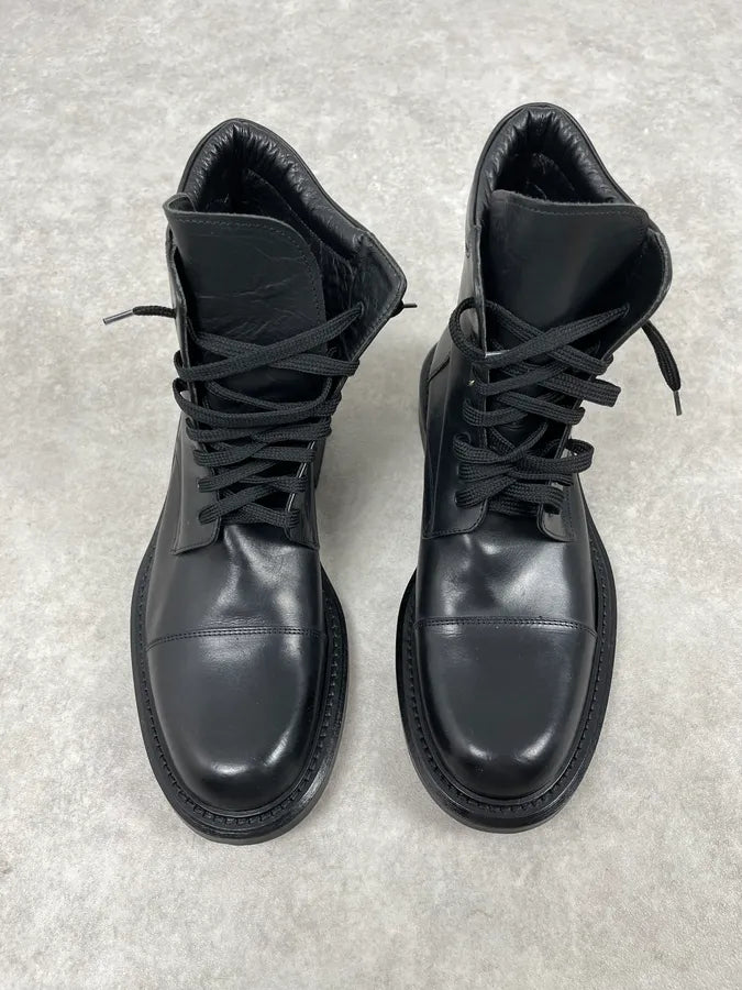 Iceberg Black High Leather Lace-Up Boots OZfQOsQ 1