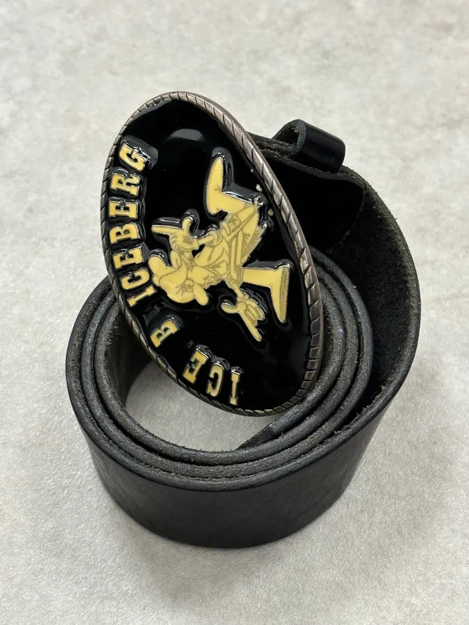 Iceberg Black Vintage Logo Buckle Leather Belt  VZULqfd 8