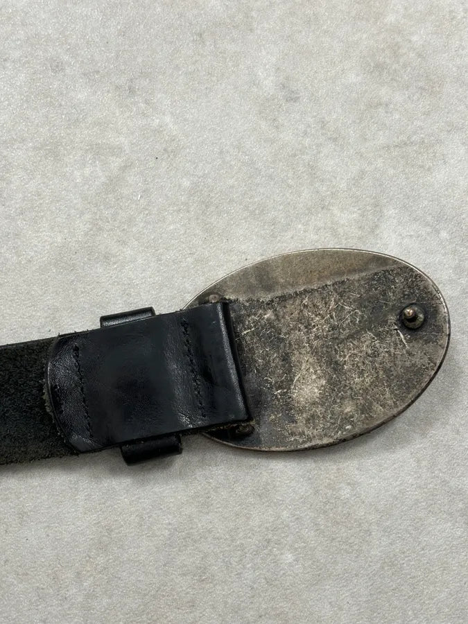 Iceberg Black Vintage Logo Buckle Leather Belt  VZULqfd 7