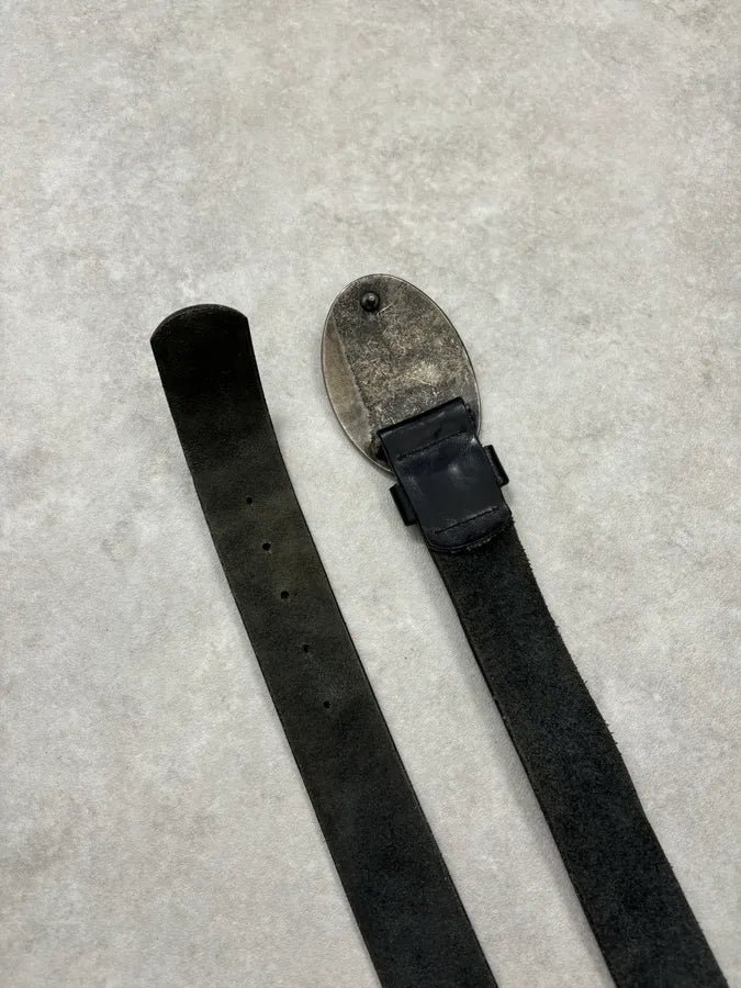 Iceberg Black Vintage Logo Buckle Leather Belt  VZULqfd 5