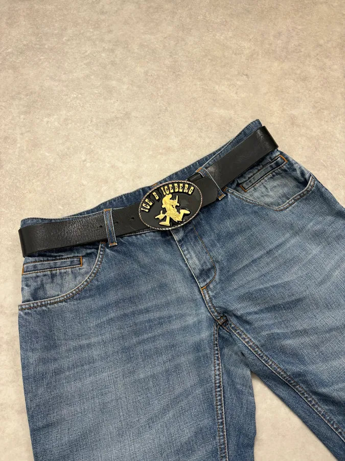 Iceberg Black Vintage Logo Buckle Leather Belt  VZULqfd 0