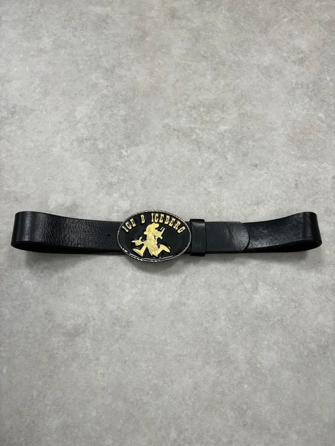 Iceberg Black Vintage Logo Buckle Leather Belt  VZULqfd 2