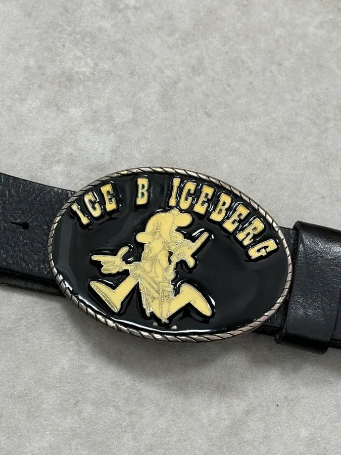 Iceberg Black Vintage Logo Buckle Leather Belt  VZULqfd 3