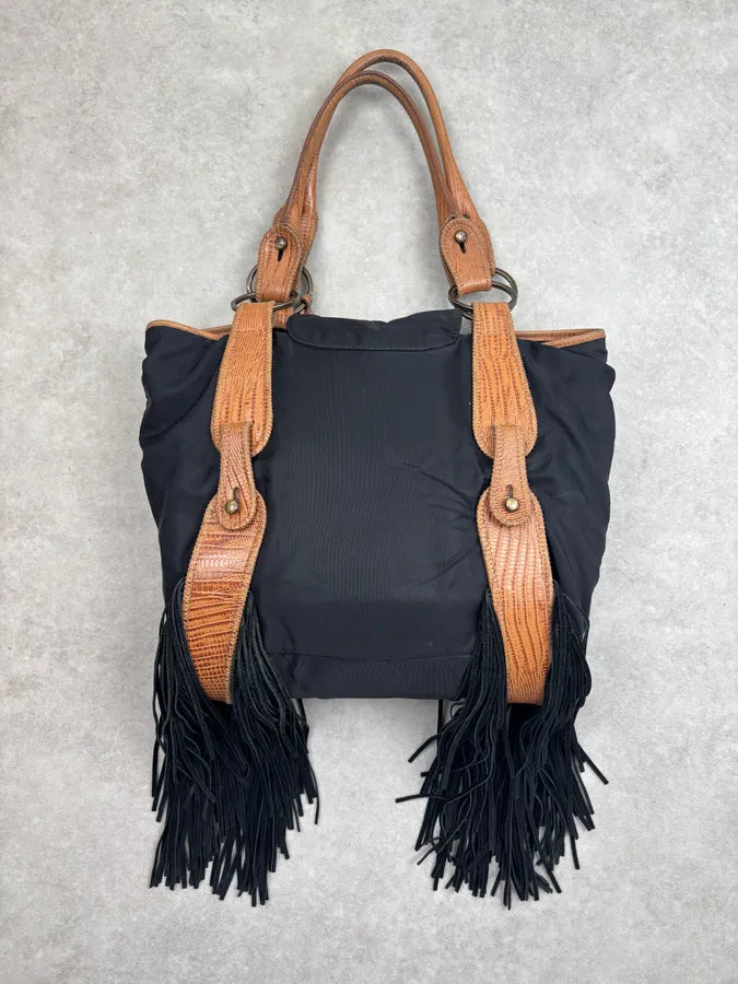 Iceberg Black Nylon Fringe Shoulder Bag ZbdzeTL 9