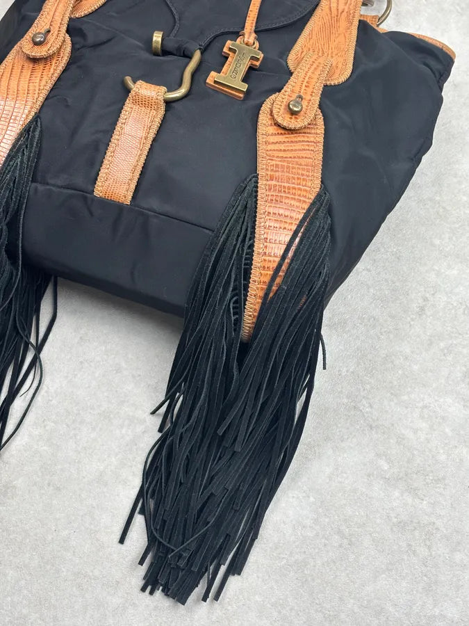 Iceberg Black Nylon Fringe Shoulder Bag ZbdzeTL 7