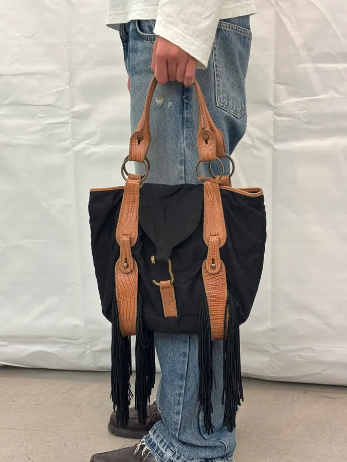 Iceberg Black Nylon Fringe Shoulder Bag ZbdzeTL 1