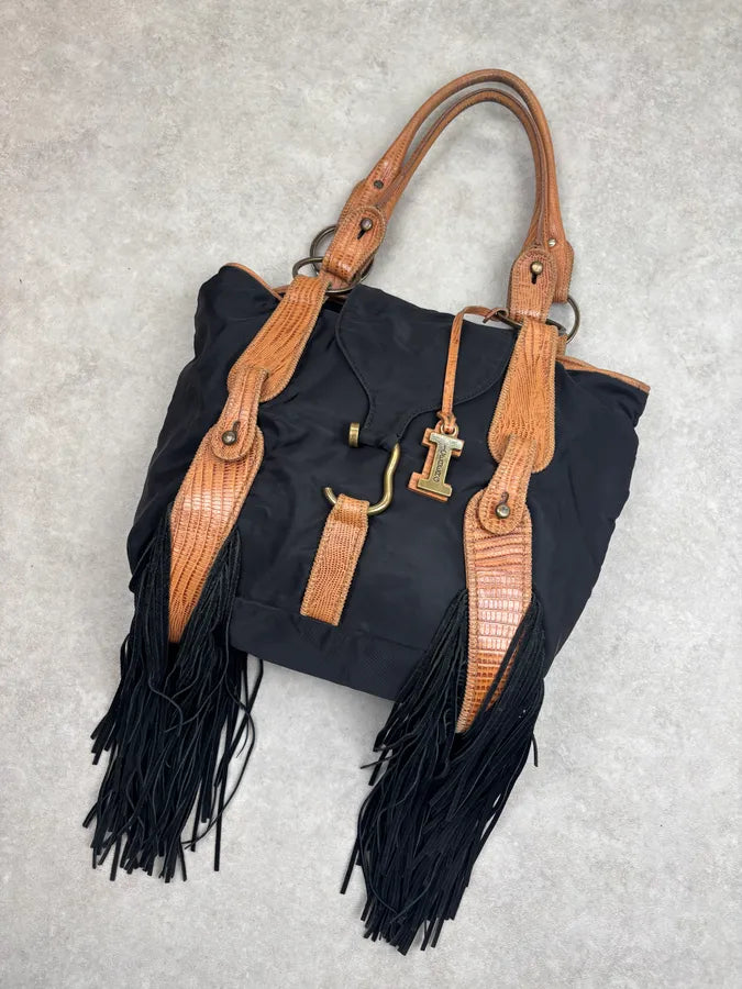 Iceberg Black Nylon Fringe Shoulder Bag ZbdzeTL 3