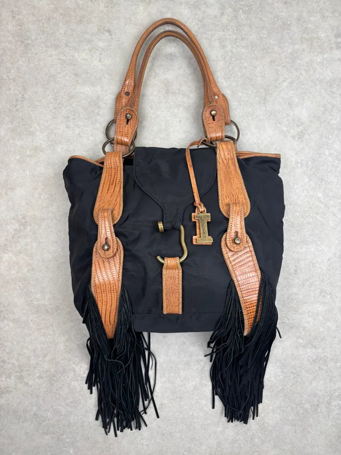 Iceberg Black Nylon Fringe Shoulder Bag ZbdzeTL 0