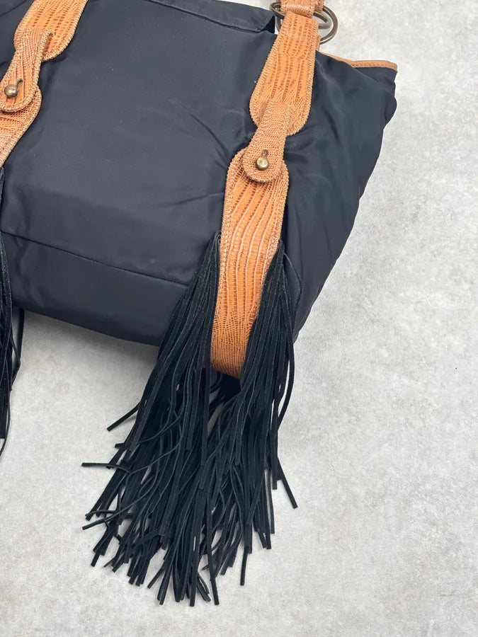 Iceberg Black Nylon Fringe Shoulder Bag ZbdzeTL 11