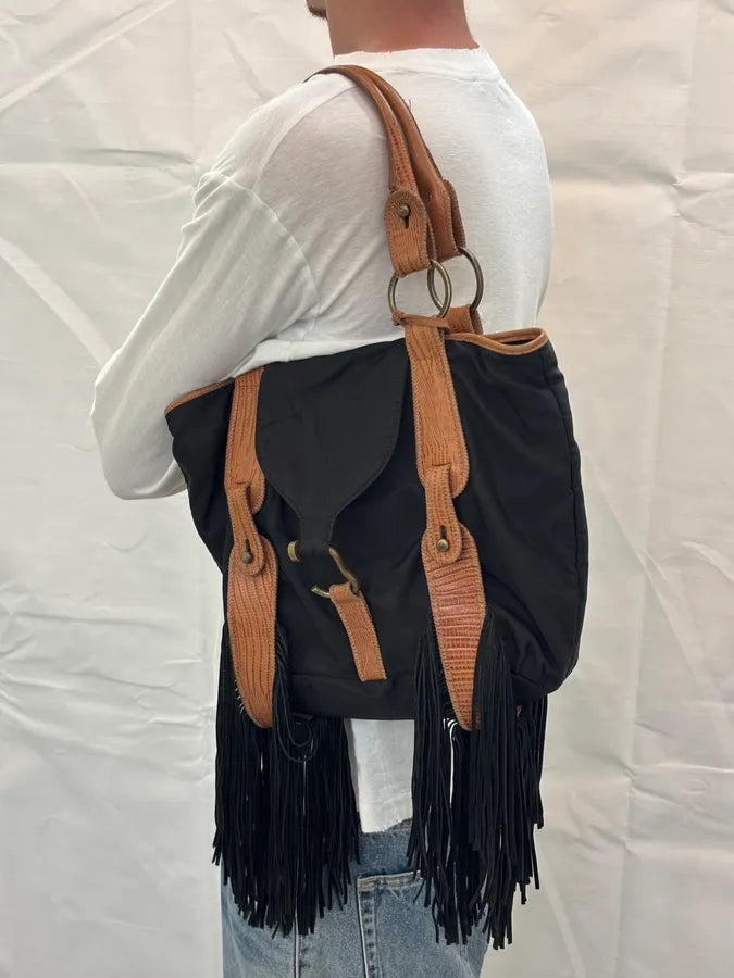 Iceberg Black Nylon Fringe Shoulder Bag ZbdzeTL 2
