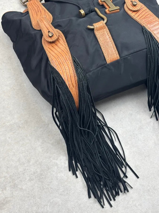 Iceberg Black Nylon Fringe Shoulder Bag ZbdzeTL 6