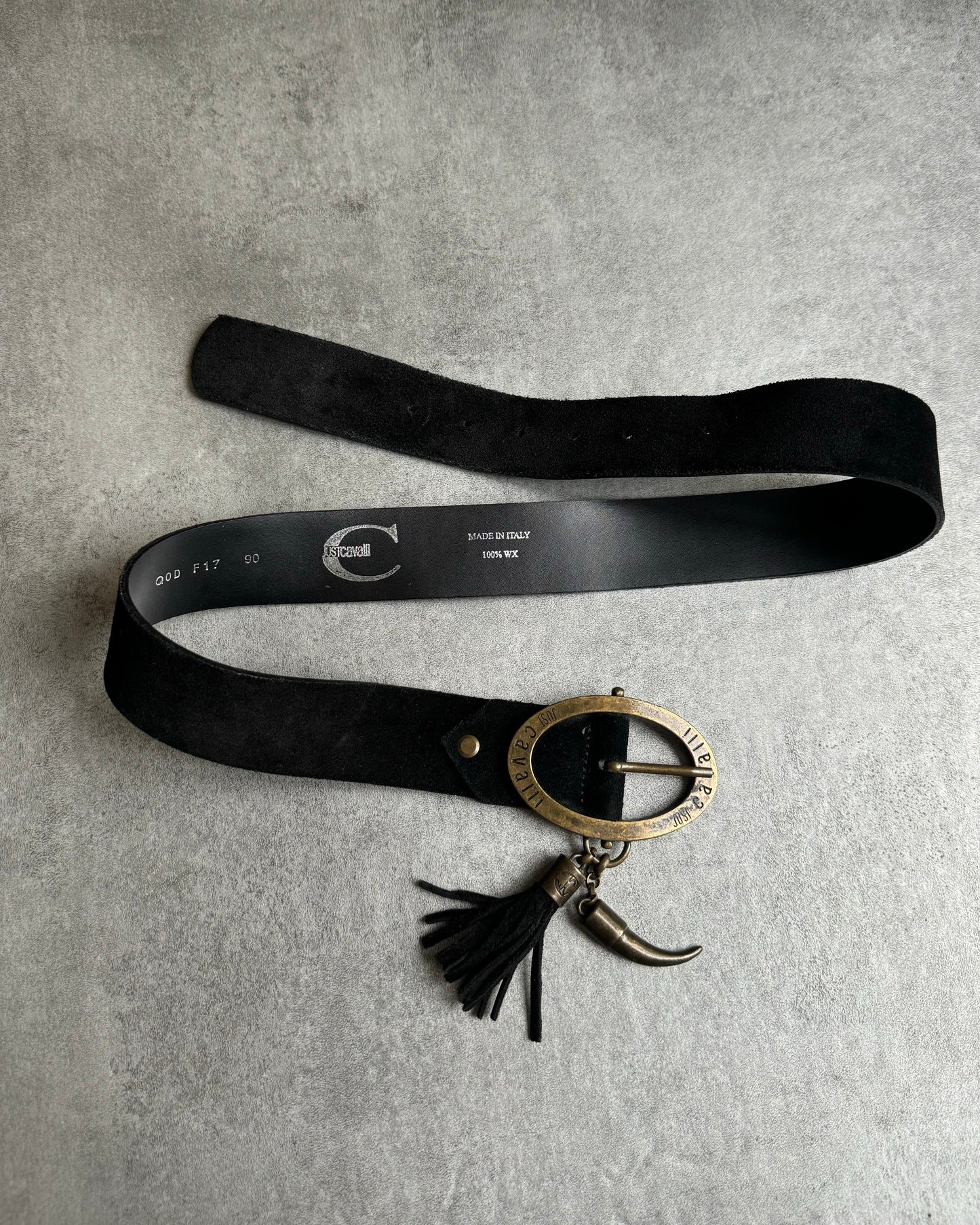 SS2008 Cavalli Black Waxed Suede Black Belt (OS) - 7