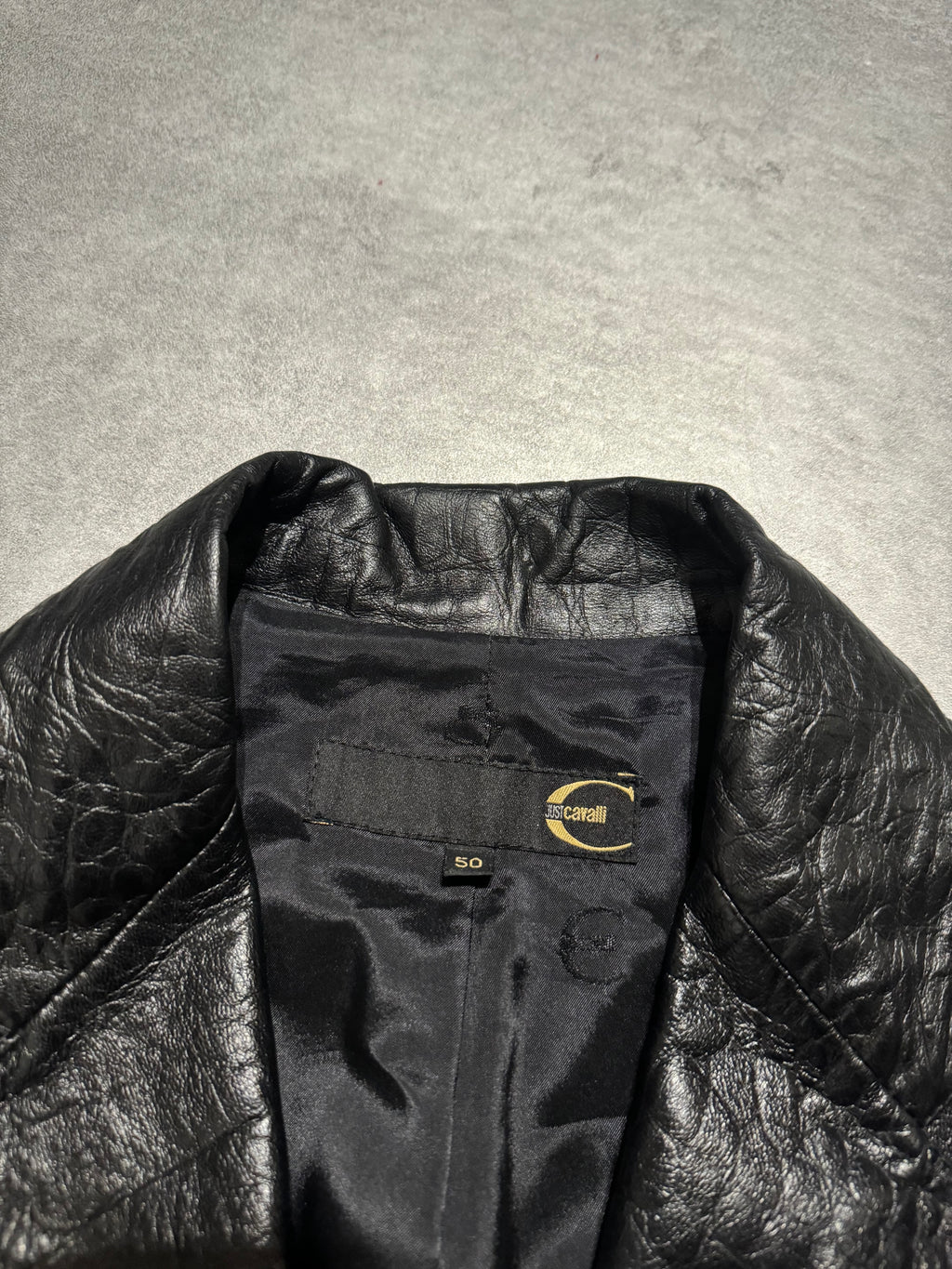 AW2002 Cavalli Black Crocodile Effect Suit Leather Jacket (M) - 10