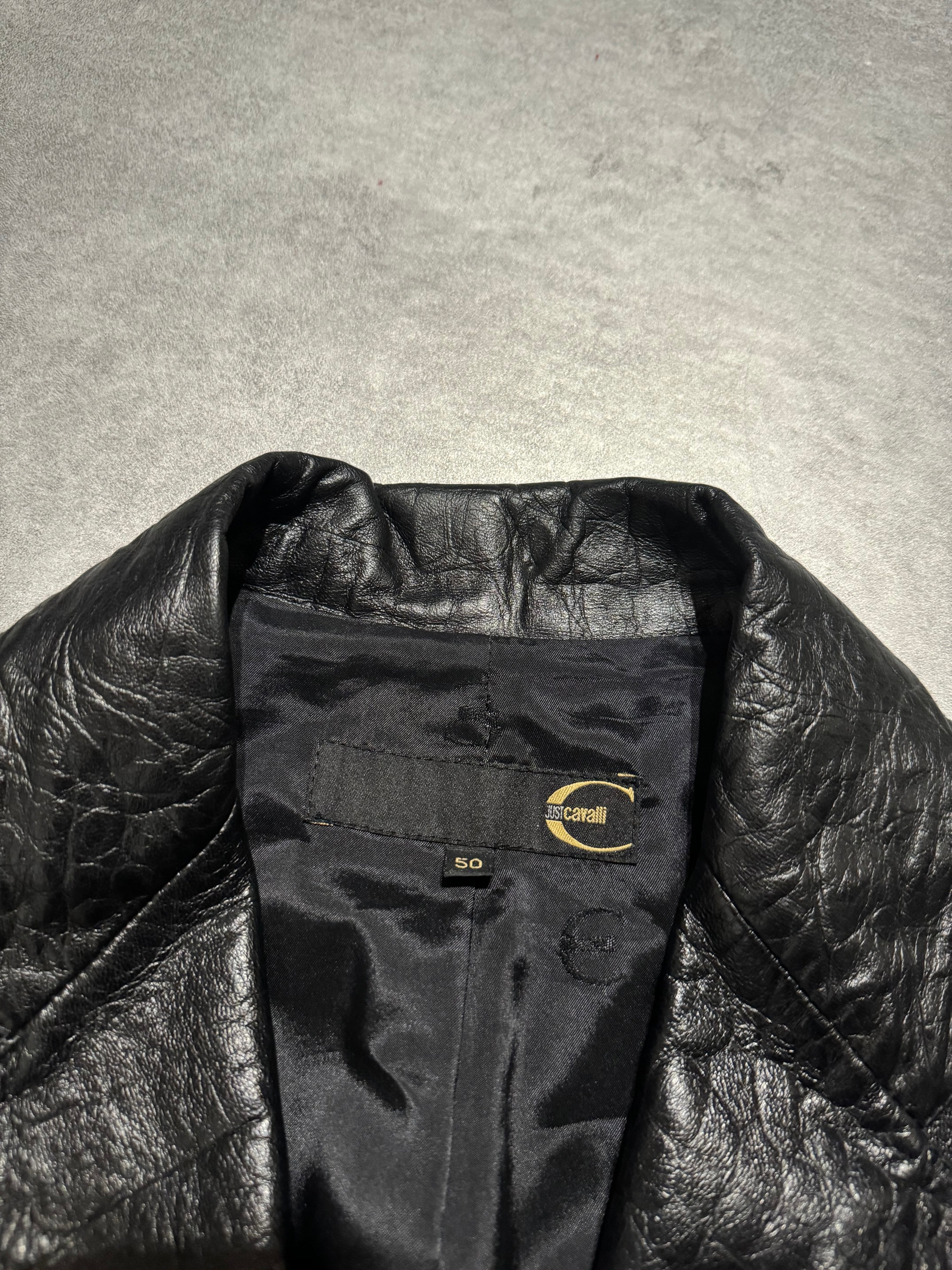 AW2002 Cavalli Black Crocodile Effect Suit Leather Jacket (M) - 10