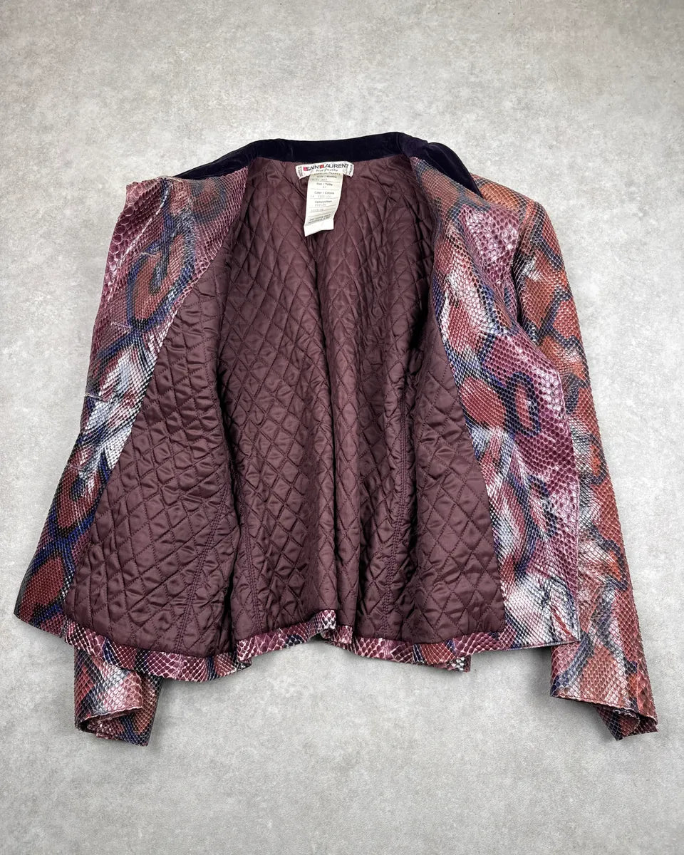 1970s Yves Saint Laurent Python Leather Velvet Collar Light Jacket igpjnNvh 3