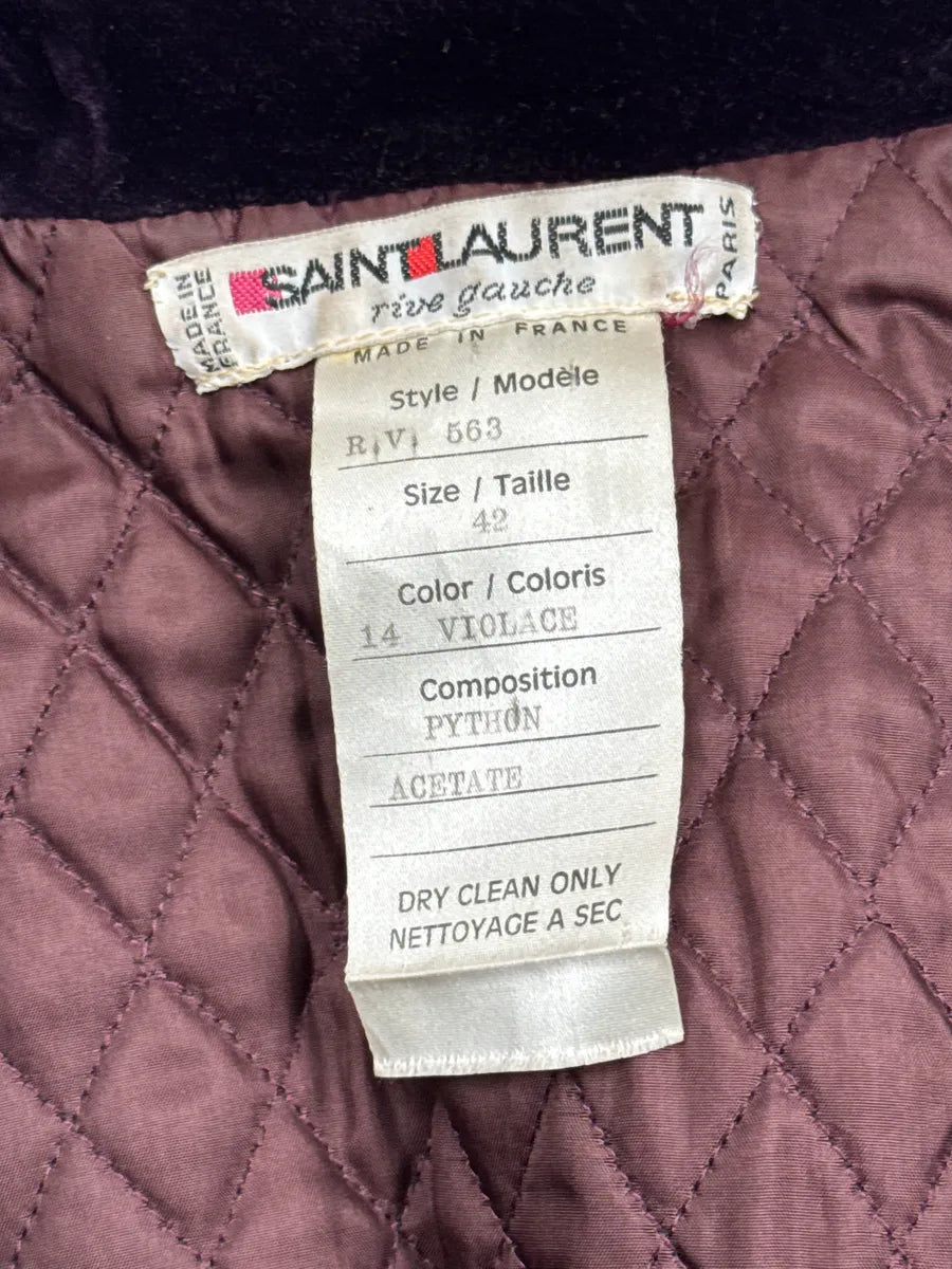 1970s Yves Saint Laurent Python Leather Velvet Collar Light Jacket igpjnNvh 12
