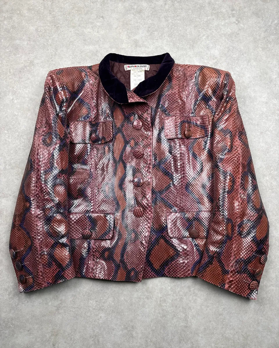 1970s Yves Saint Laurent Python Leather Velvet Collar Light Jacket igpjnNvh 0