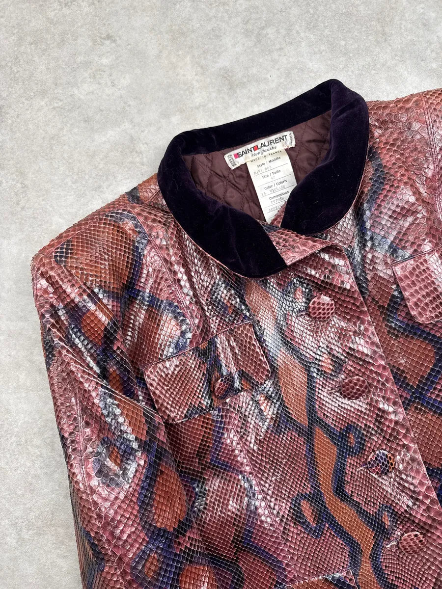 1970s Yves Saint Laurent Python Leather Velvet Collar Light Jacket igpjnNvh 8
