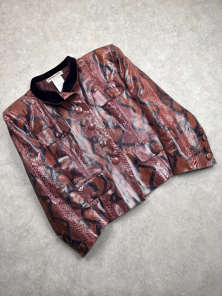 1970s Yves Saint Laurent Python Leather Velvet Collar Light Jacket igpjnNvh 4