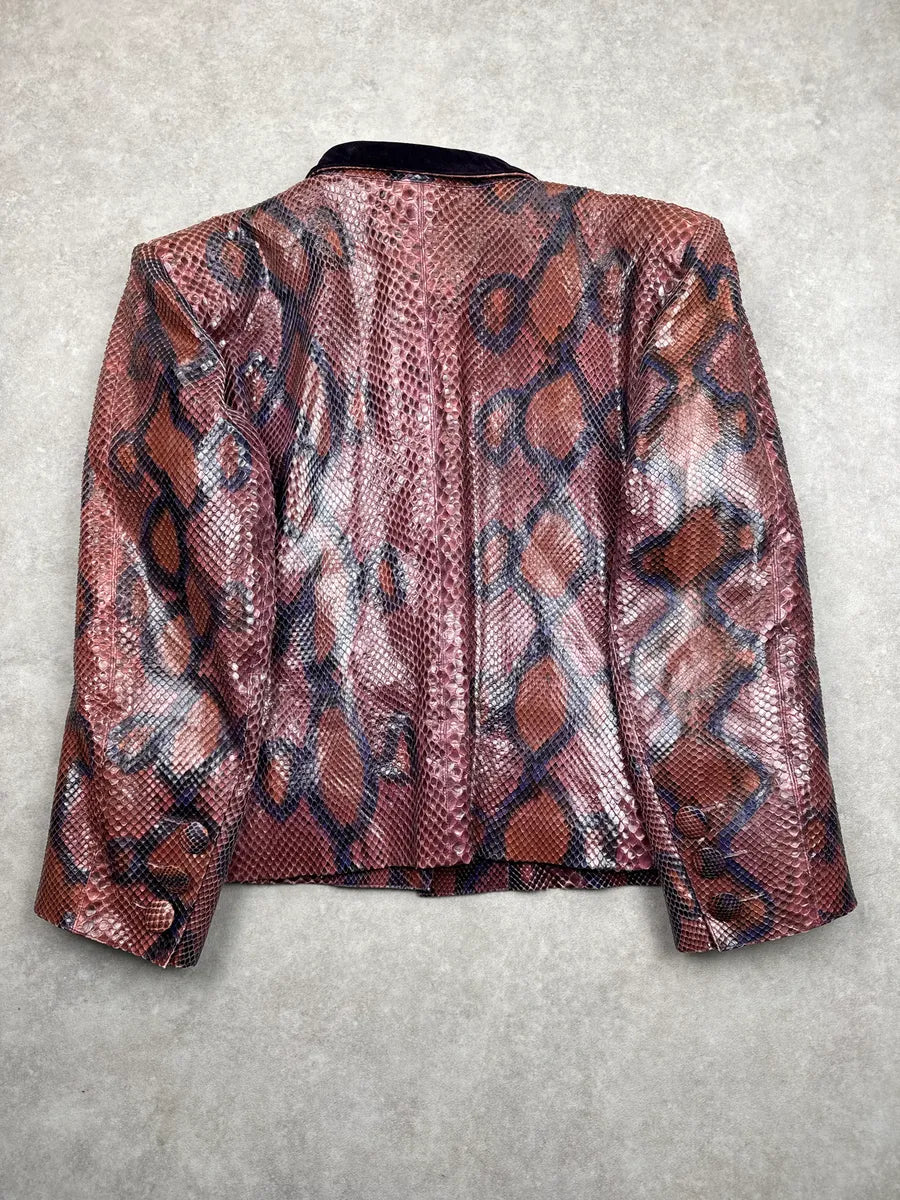 1970s Yves Saint Laurent Python Leather Velvet Collar Light Jacket igpjnNvh 5