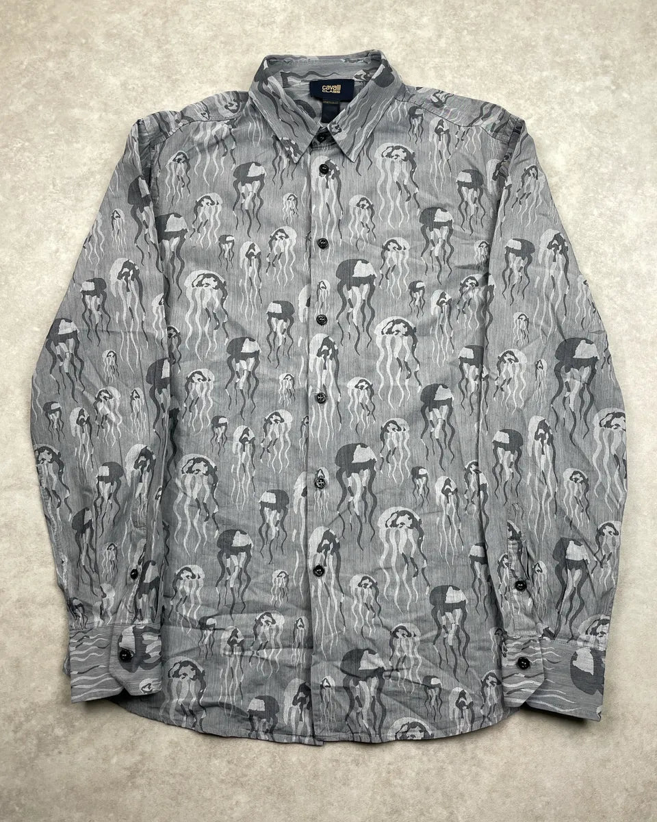 2000s Cavalli Class Grey Jellyfish Medusa Button-Up Shirt ihTanOKF 0