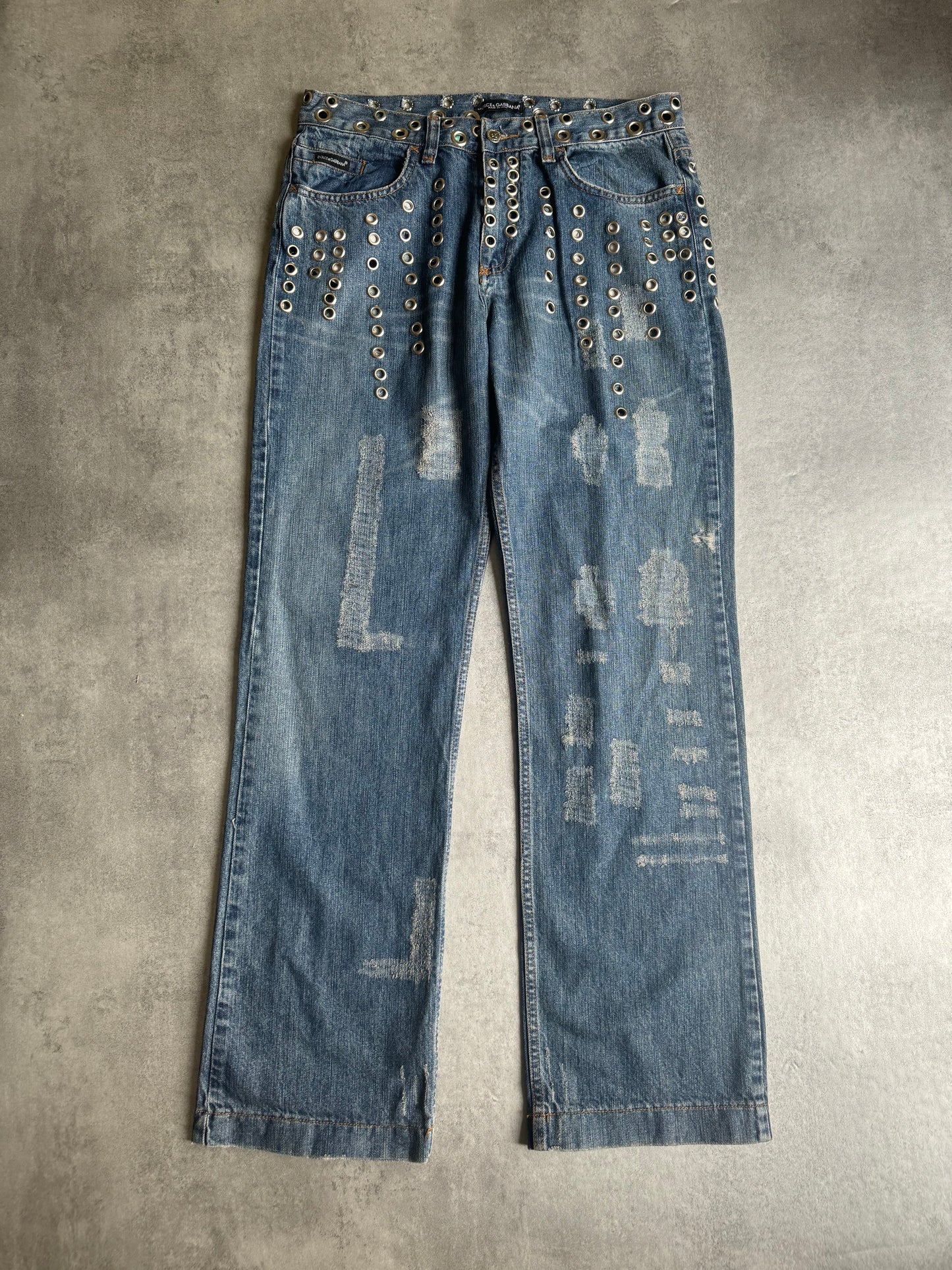 SS2006 Dolce & Gabbana Eyled Punk Holes Jeans (M) - 8