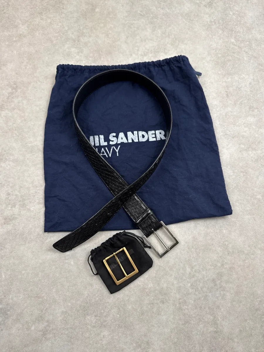 Jil Sander Navy Black Leather Python Embossed Multi Buckle Belt iiOVnmdZ 1