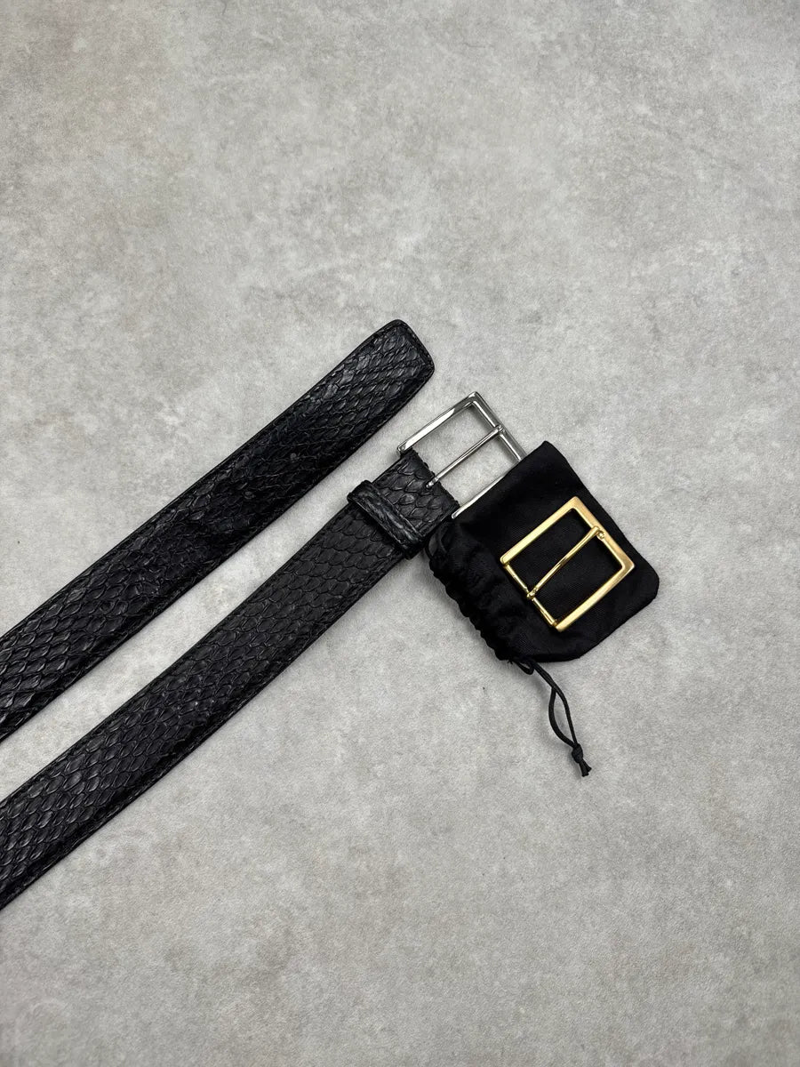Jil Sander Navy Black Leather Python Embossed Multi Buckle Belt iiOVnmdZ 2