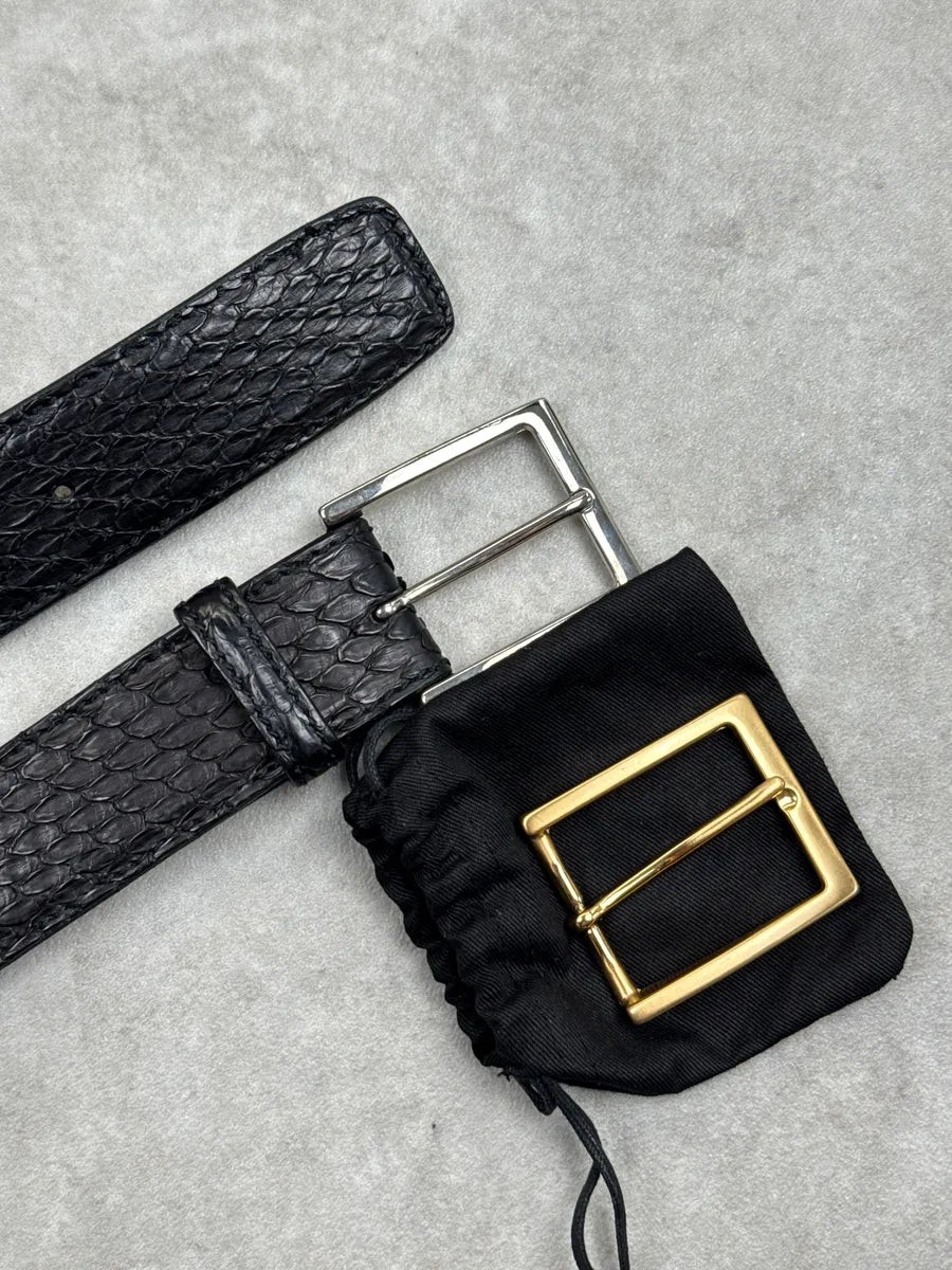 Jil Sander Navy Black Leather Python Embossed Multi Buckle Belt iiOVnmdZ 3