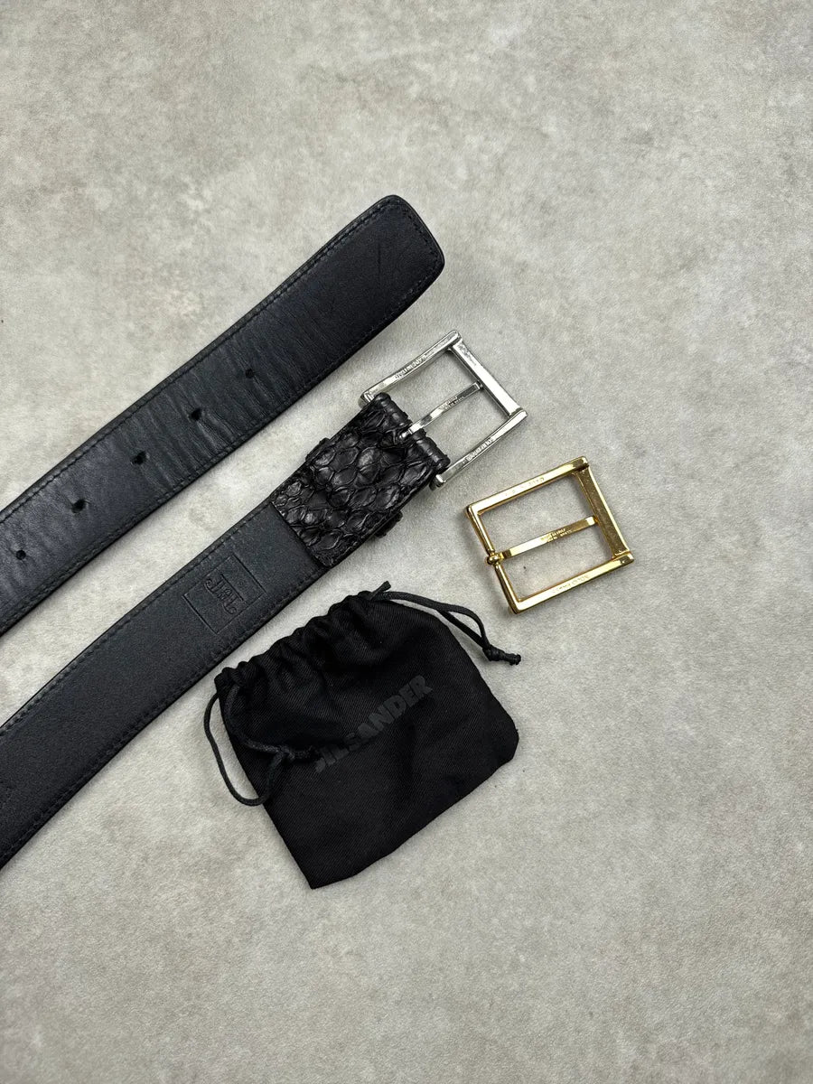 Jil Sander Navy Black Leather Python Embossed Multi Buckle Belt iiOVnmdZ 4