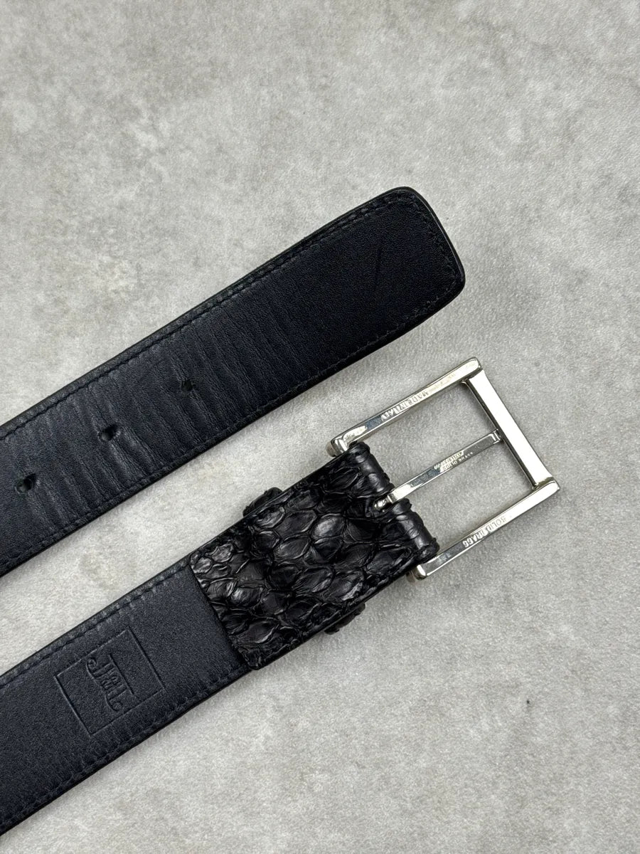 Jil Sander Navy Black Leather Python Embossed Multi Buckle Belt iiOVnmdZ 5