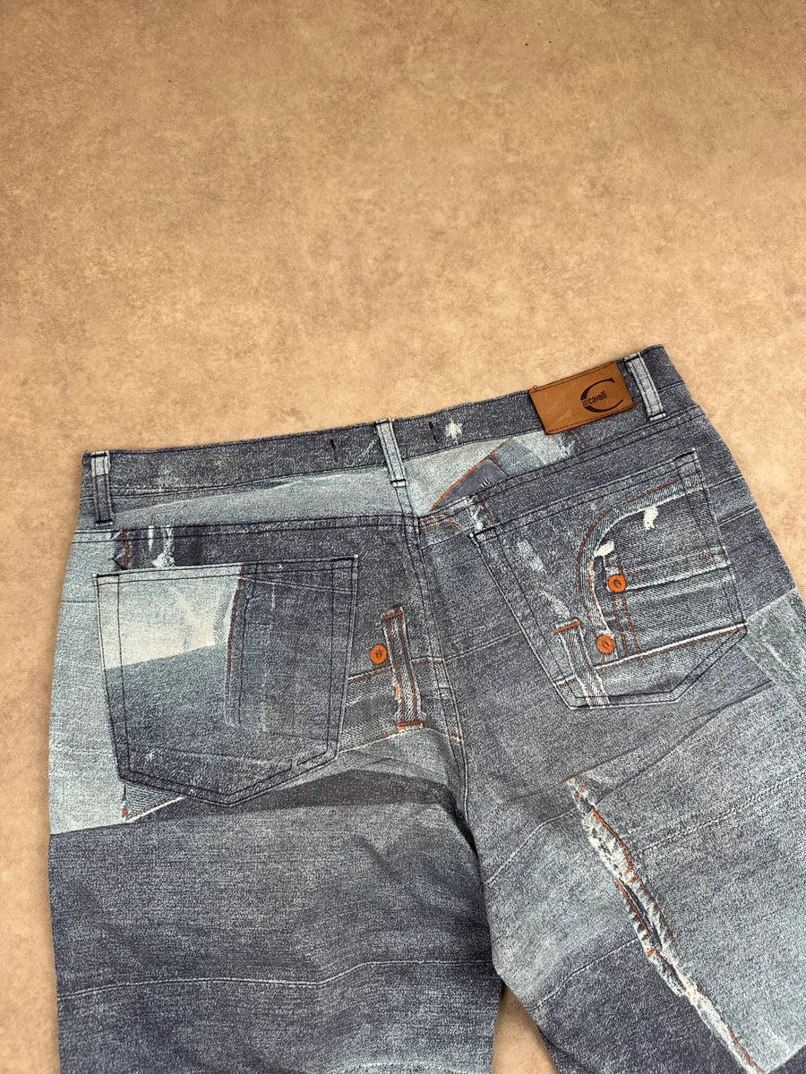 2000s Cavalli Blue Patchwork Trompe L'Oeil Denim Pants imQyiuoQ 10
