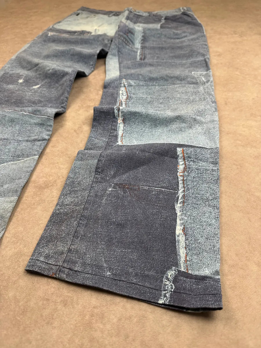 2000s Cavalli Blue Patchwork Trompe L'Oeil Denim Pants imQyiuoQ 6