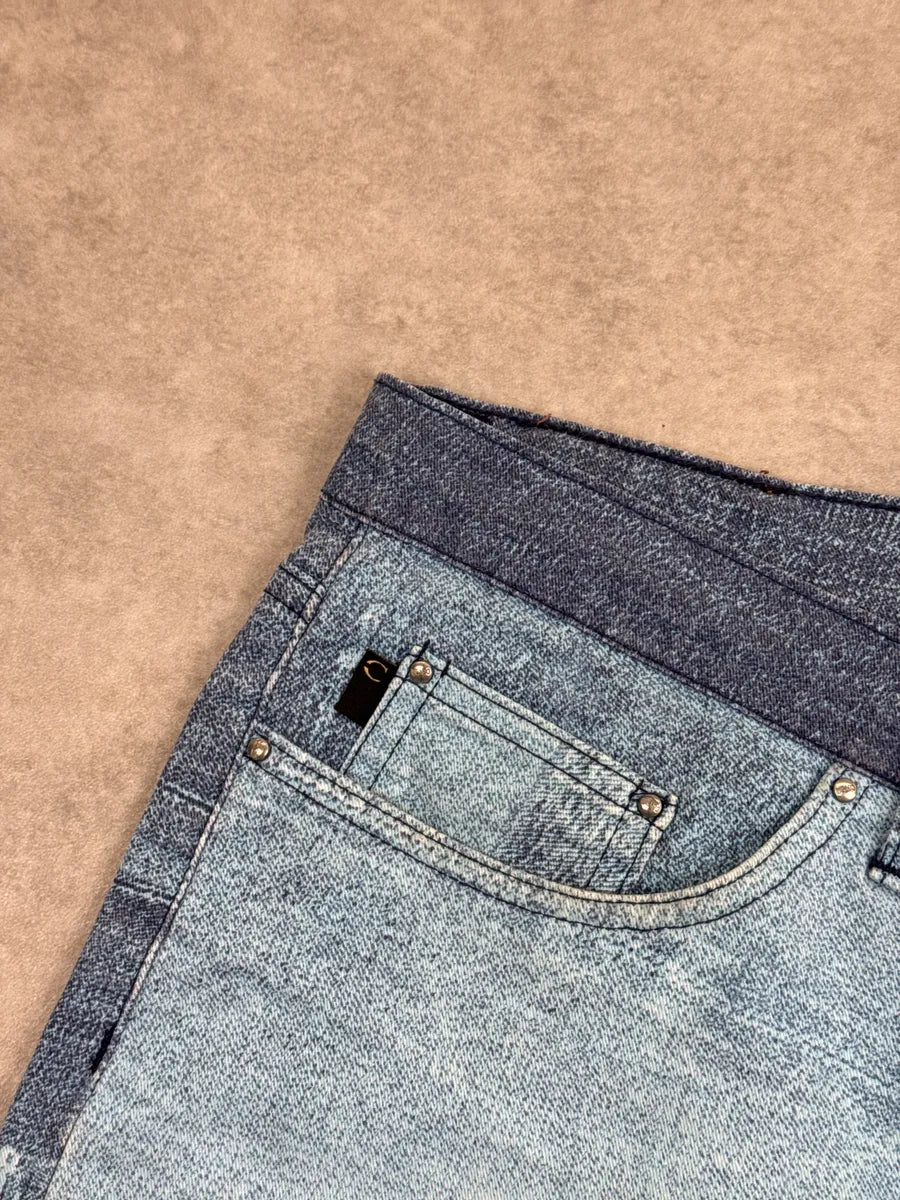 2000s Cavalli Blue Patchwork Trompe L'Oeil Denim Pants imQyiuoQ 8