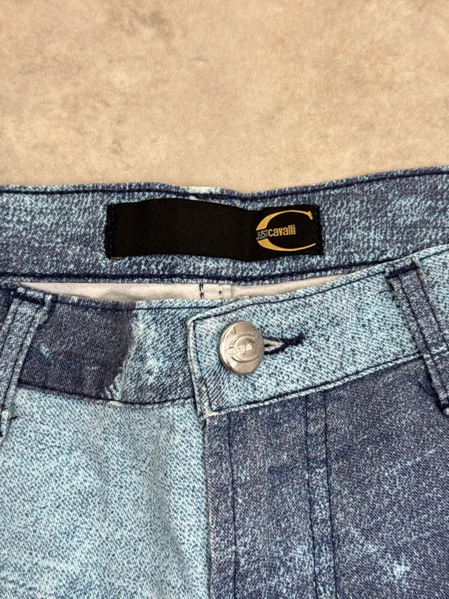2000s Cavalli Blue Patchwork Trompe L'Oeil Denim Pants imQyiuoQ 11