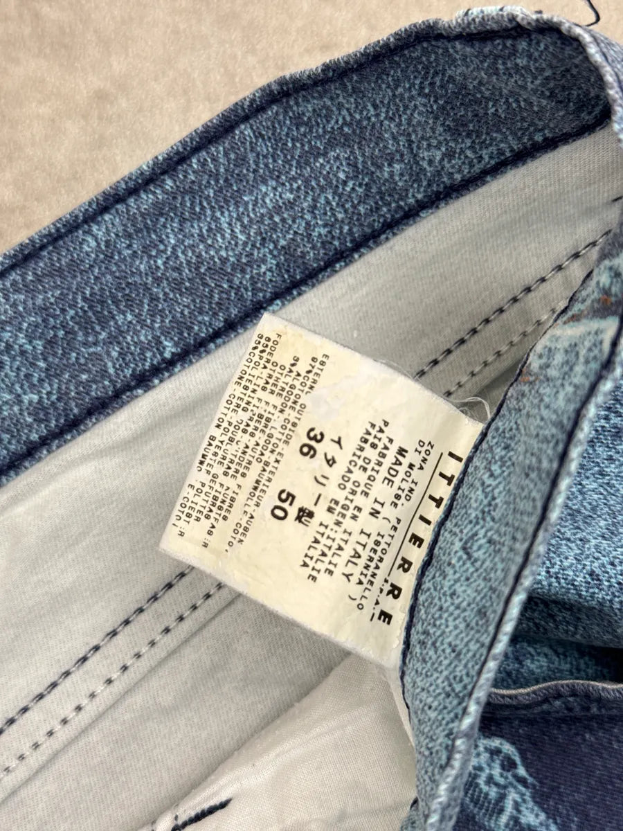 2000s Cavalli Blue Patchwork Trompe L'Oeil Denim Pants imQyiuoQ 12