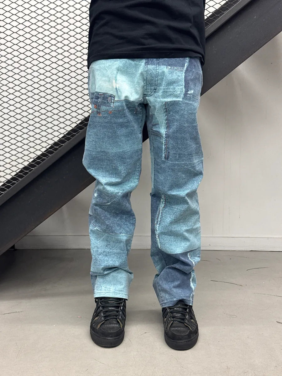 2000s Cavalli Blue Patchwork Trompe L'Oeil Denim Pants imQyiuoQ 0