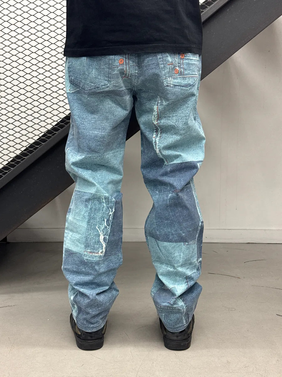 2000s Cavalli Blue Patchwork Trompe L'Oeil Denim Pants imQyiuoQ 2