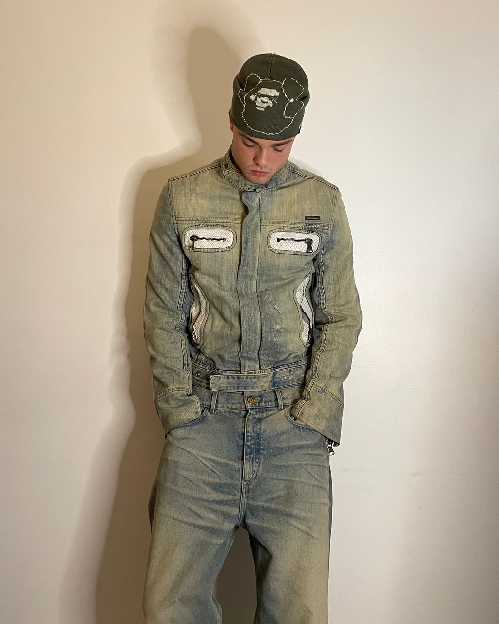 SS05 ドルチェ&amp;ガッバーナ バイカーレザーデニムジャケット(M)