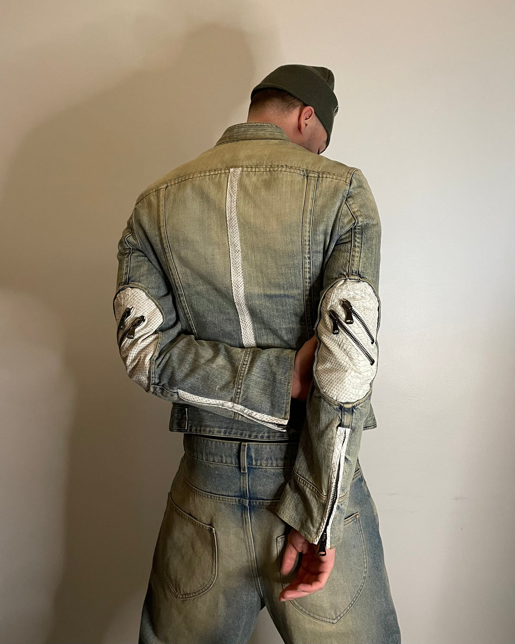 SS05 ドルチェ&amp;ガッバーナ バイカーレザーデニムジャケット(M)