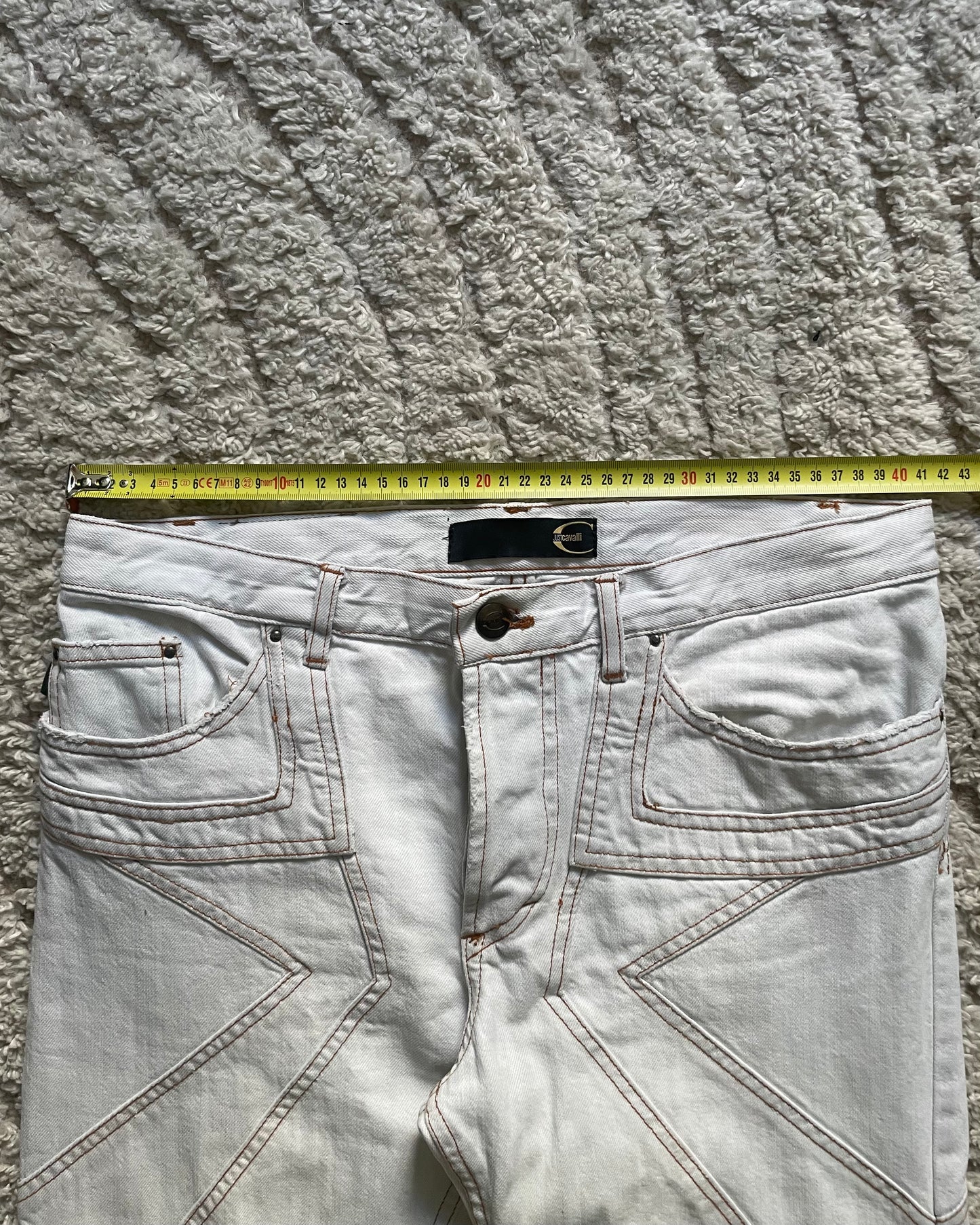 2000s Cavalli Triple White Geometrical Pants (S)