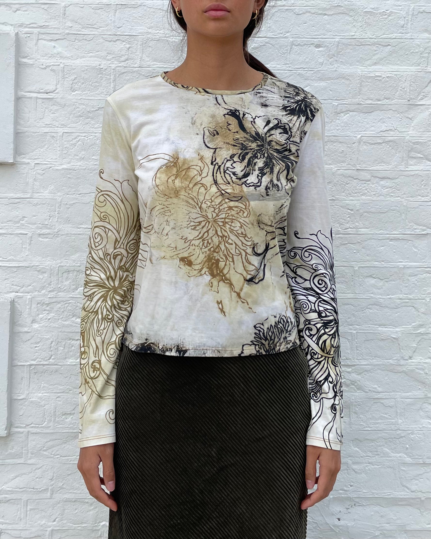 2000年代 Roberto Cavalli チャイニーズインクフローラルトップ (S)