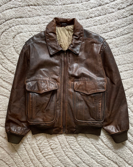 1990s Hugo Boss Leather Bomber Jacket (M)