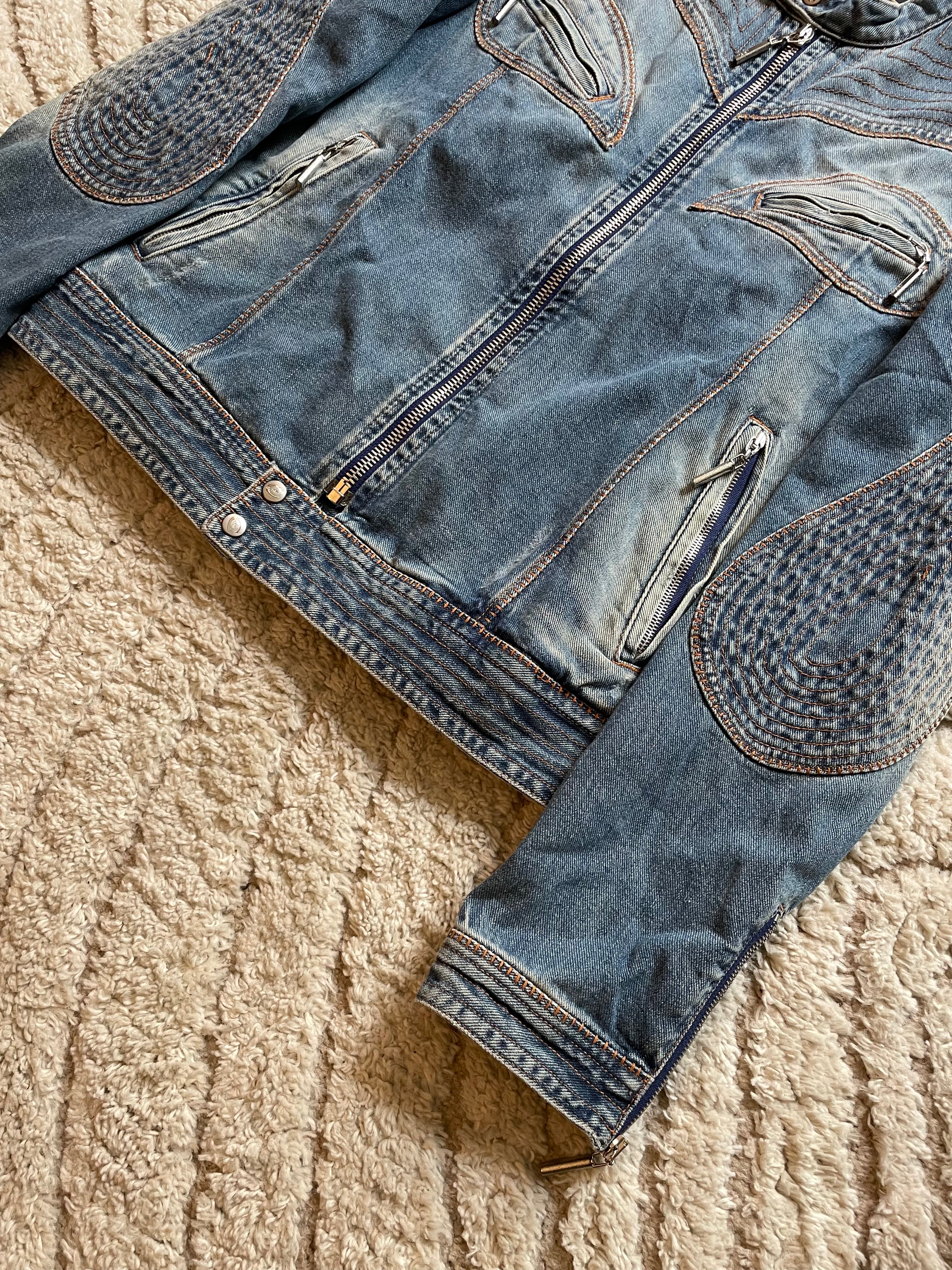 2000s Cavalli Biker Denim Jacket (M)