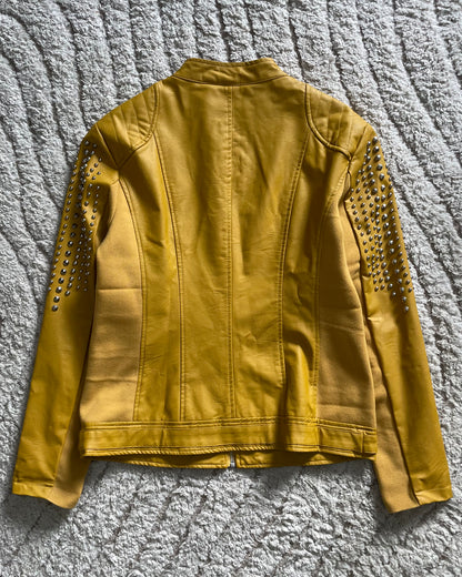 00s Cavalli Rockstar Studded Yellow Leather Jacket (S)