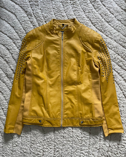 00s Cavalli Rockstar Studded Yellow Leather Jacket (S)