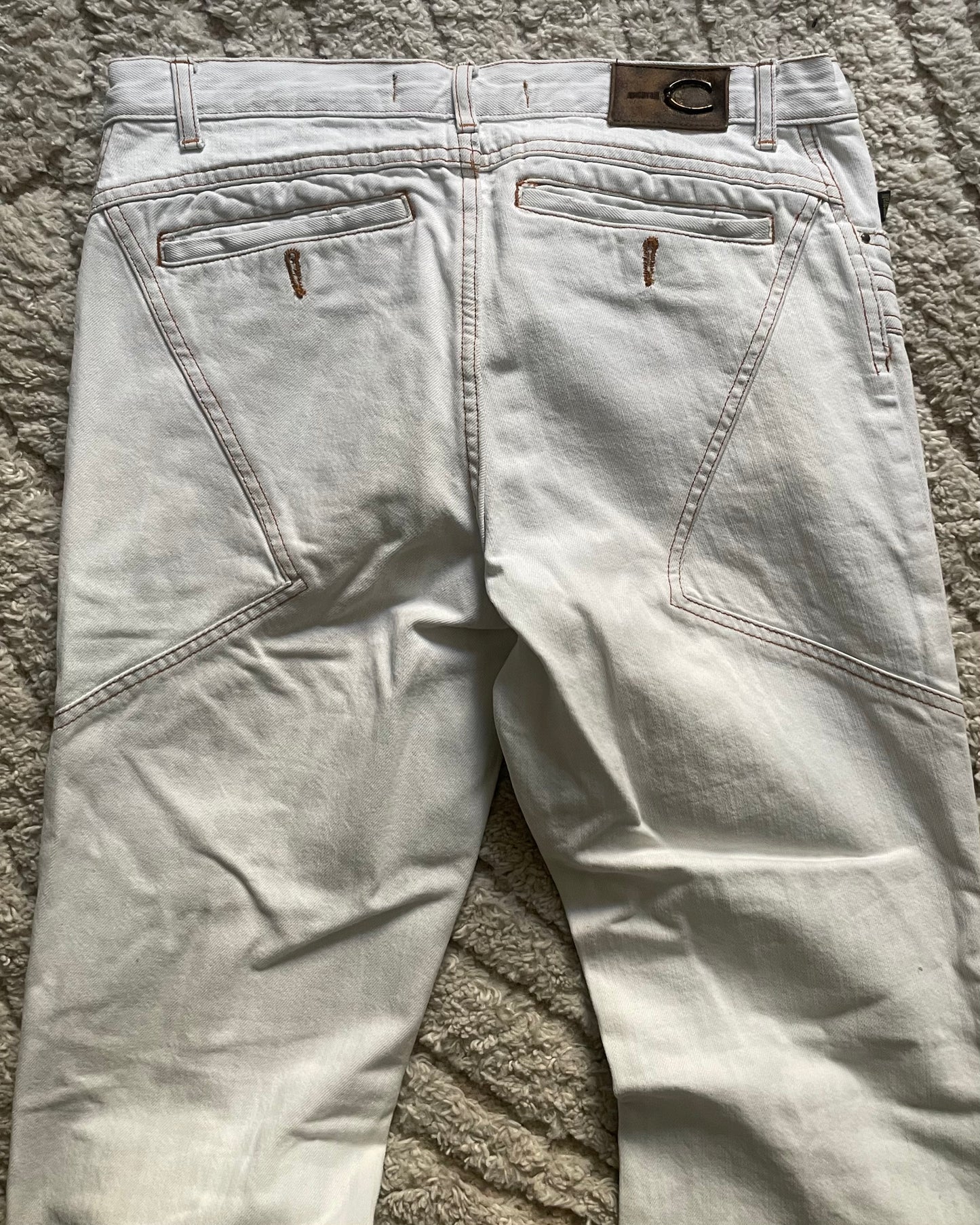 2000s Cavalli Triple White Geometrical Pants (S)