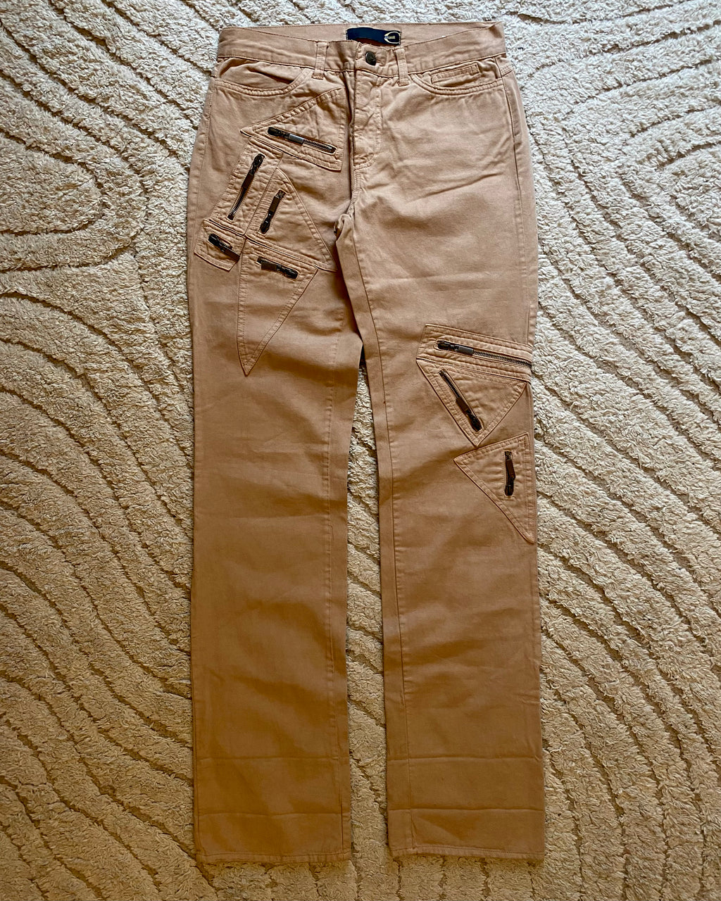 SS2005 Cavalli 幾何学模様ジッパーポケットパンツ (XS)