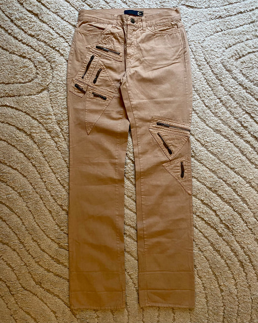 SS2005 Cavalli Geometrical Zipper Pockets Pants (XS)