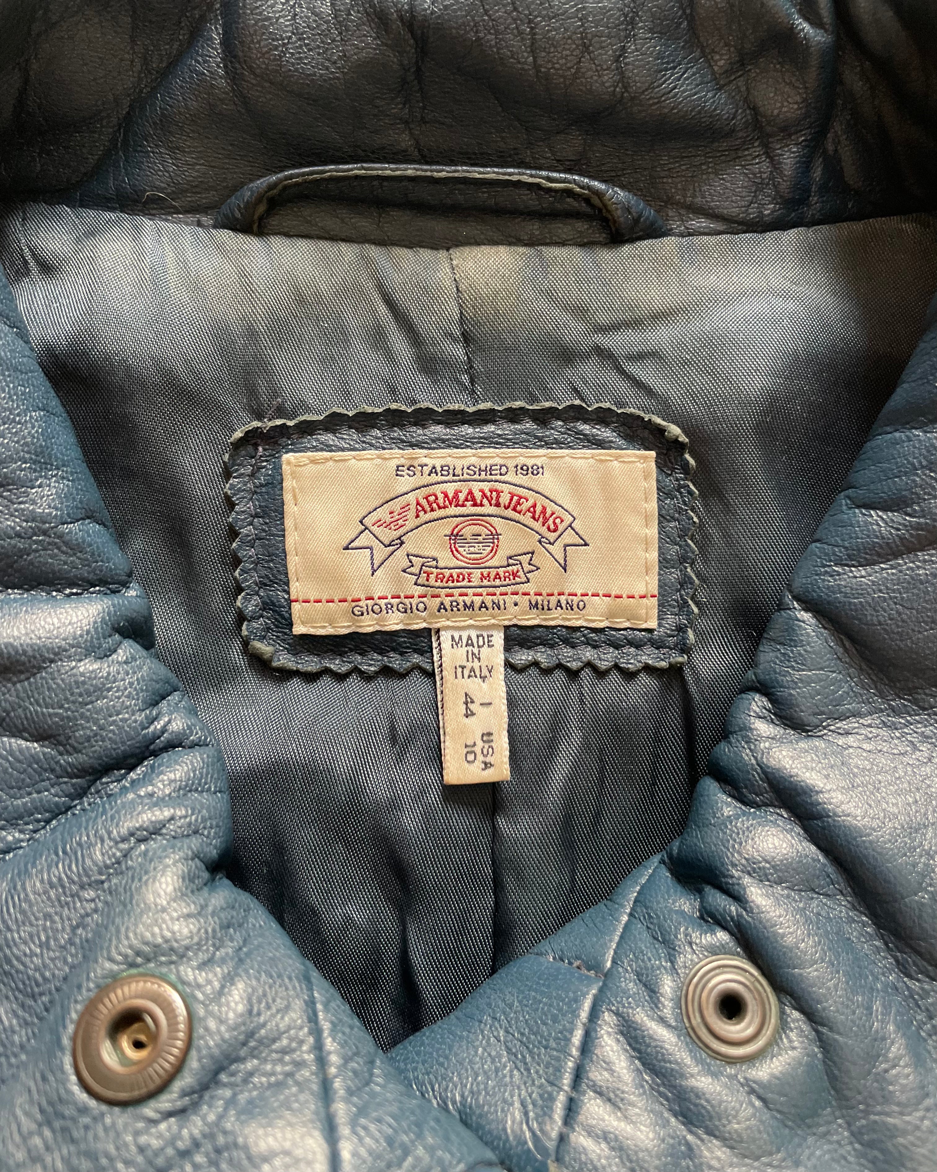1980年代 アルマーニ ディープオーシャン レザージャケット (S)